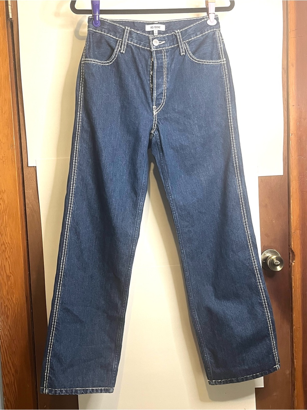 Re/Done Women’s Size 23 (Waist 27) Chunky Stitch Indigo Loose Straight Leg Jeans